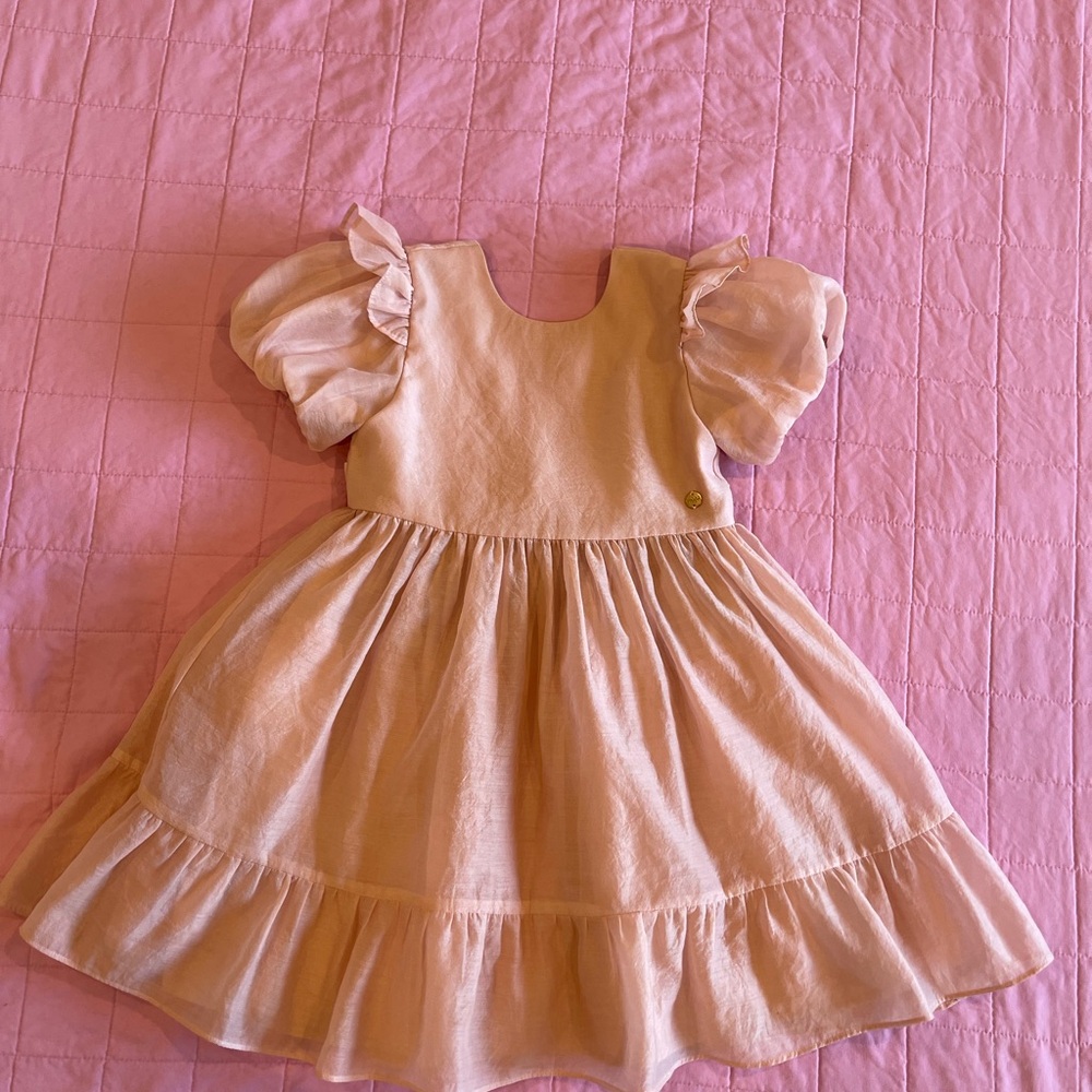 Laura Ashley Blush Pink Puff-Sleeve Linen Dress